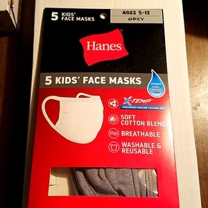 🆕️ Hanes Kids' Face Masks Grey 5pk Ages 5-12